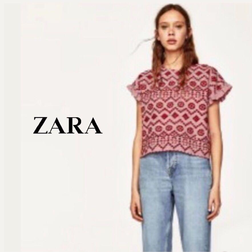 zara red embroidered top