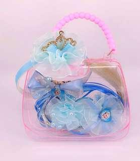 Frozen Hair Accessories w Clear Storage Box Gift Set for Girls (Blue/Pink/Purple) A058