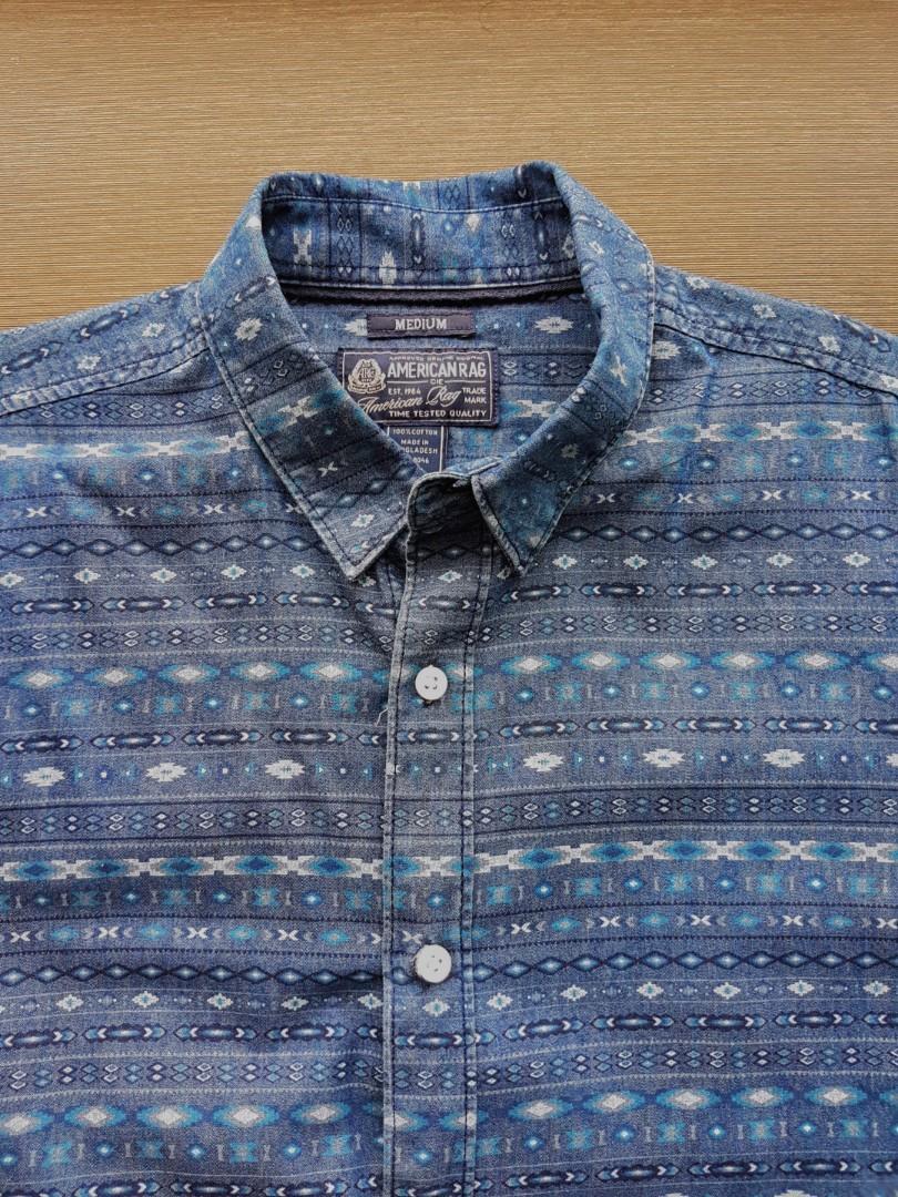 American Rag Denim Like Patterned Short Sleeve Shirt Men S