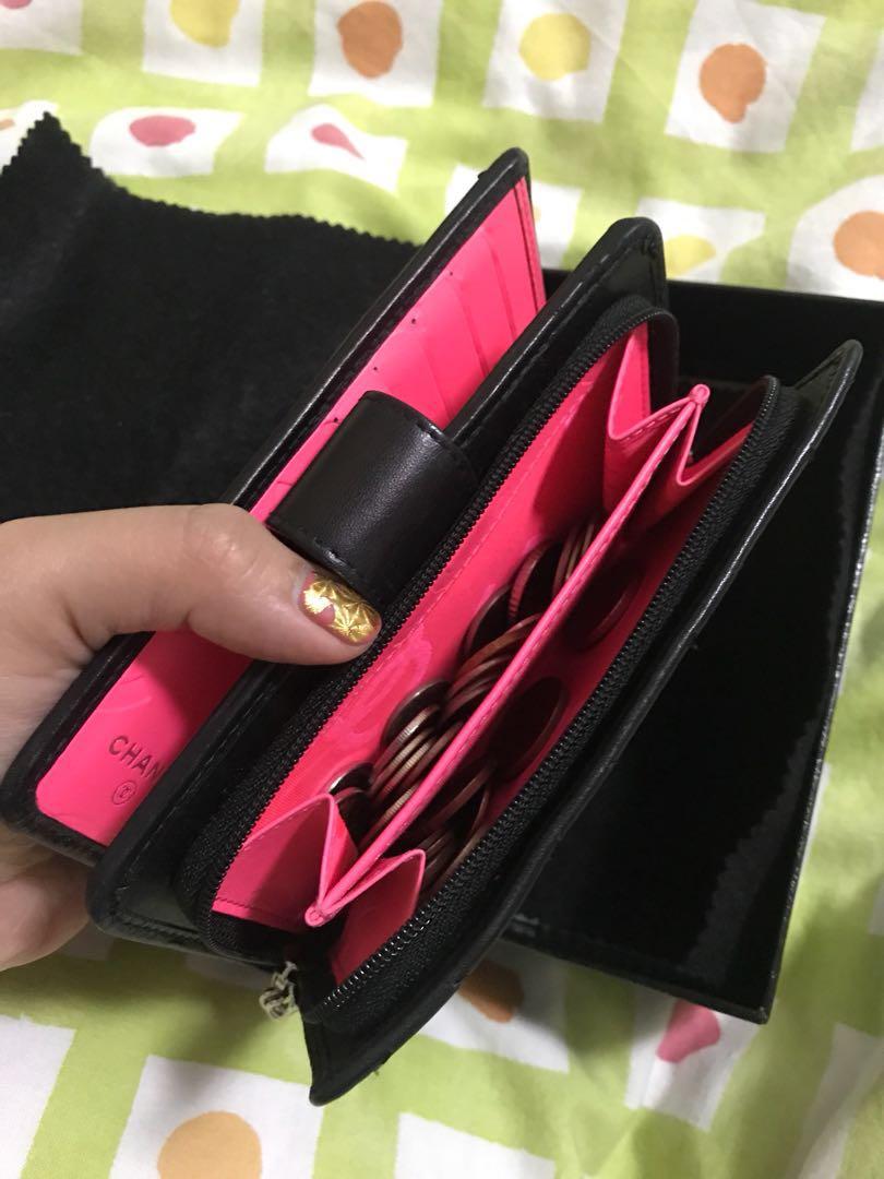 AUTHENTIC) CHANEL CAMBON SMALL COIN PURSE WALLET BLACK WITH NEON PINK  INSIDE, Luxury, Bags & Wallets on Carousell