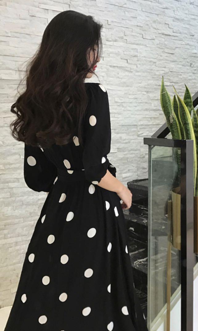 black and white dot maxi dress