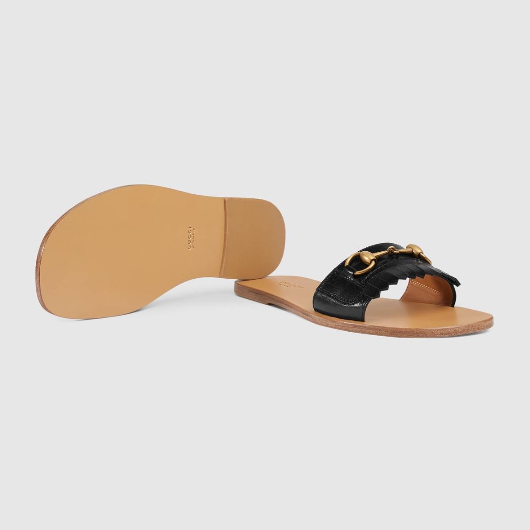 fringe leather horsebit slide
