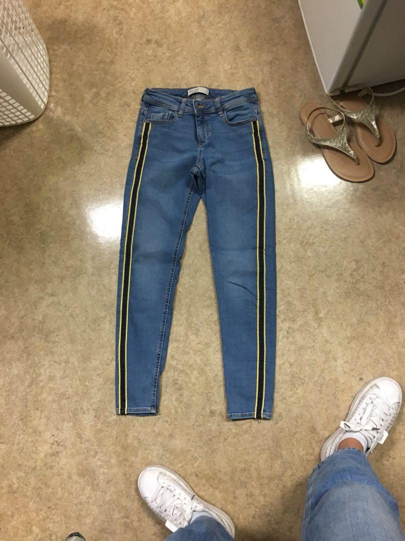 blue jeans yellow stripe