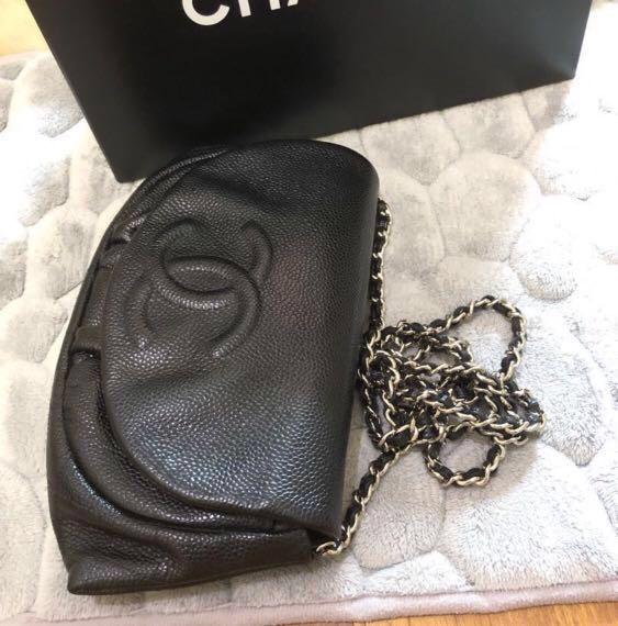 CHANEL Caviar Half Moon WOC Black Wallet On Chain Clutch Shoulder