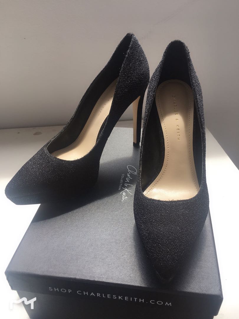 black shiny heels