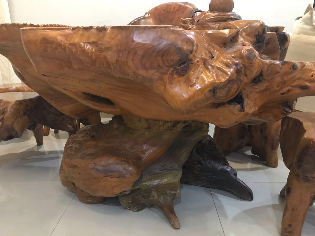 Chinese Ceremonial Root Carved Buddha Wooden Tea Tables, Furniture