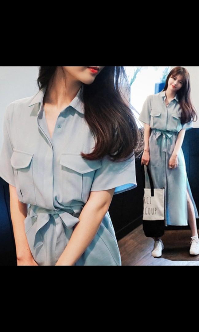 Light blue Korean inspired casual dress Women s Fashion Tops Sleeveless on Carousell