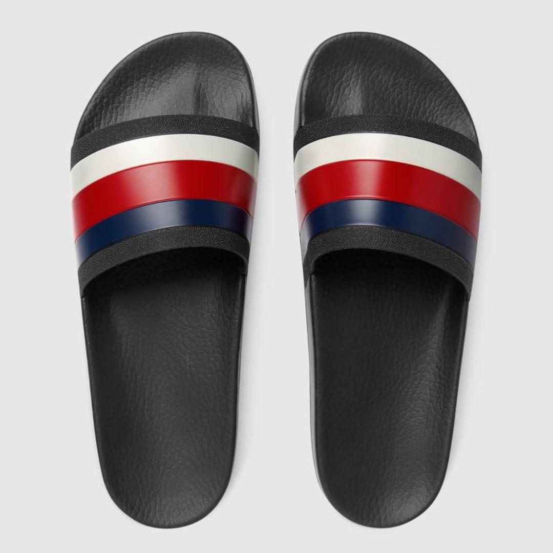 gucci men's web rubber slide sandal
