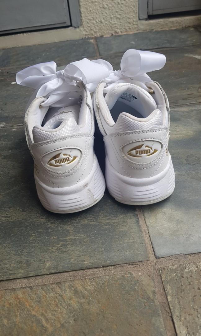 Puma white sneakers with ribbon laces Women s Fashion Footwear Sneakers on Carousell