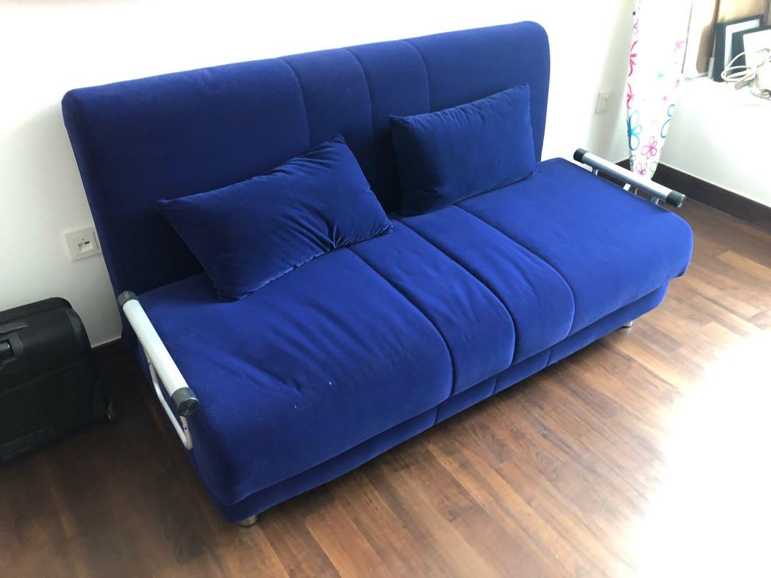 Sofa Bed (Category: Sofas) located in Singapore. Submitted by itzumi (Listing ID 201411224, Image 1). Description: Sky blue sofa bed, has only been used a few times. It converts to a queen size bed, ideal when you have guests. Selling as I need a dedicated room as home office..