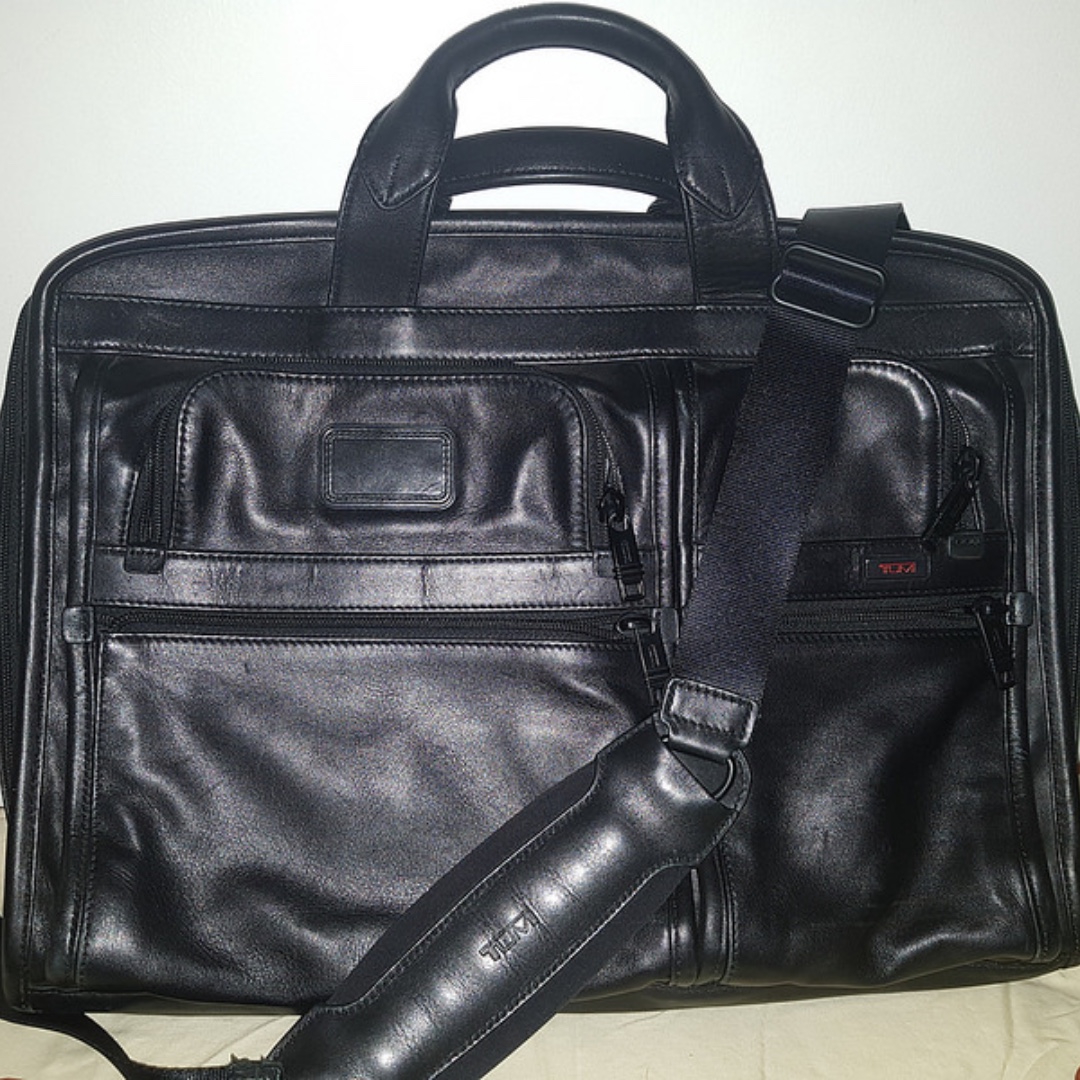 tumi alpha leather briefcase