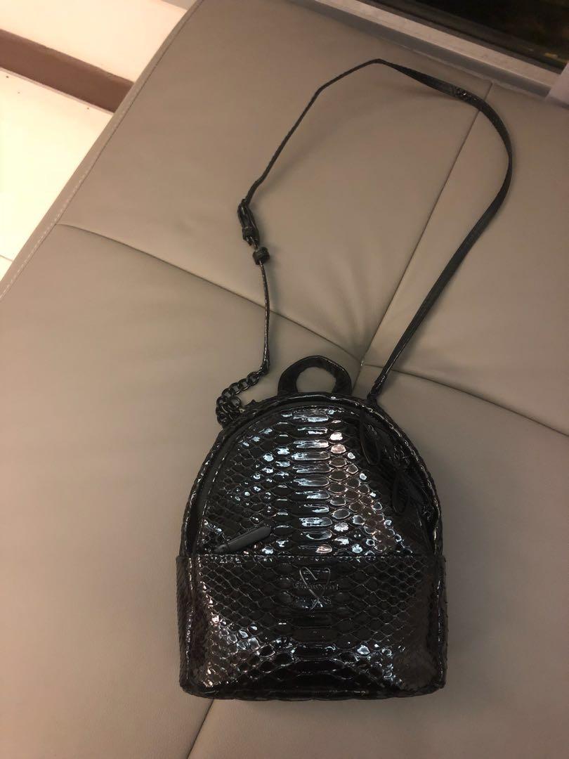 Victoria's Secret Black Luxe Python Mini Backpack with Zippers 