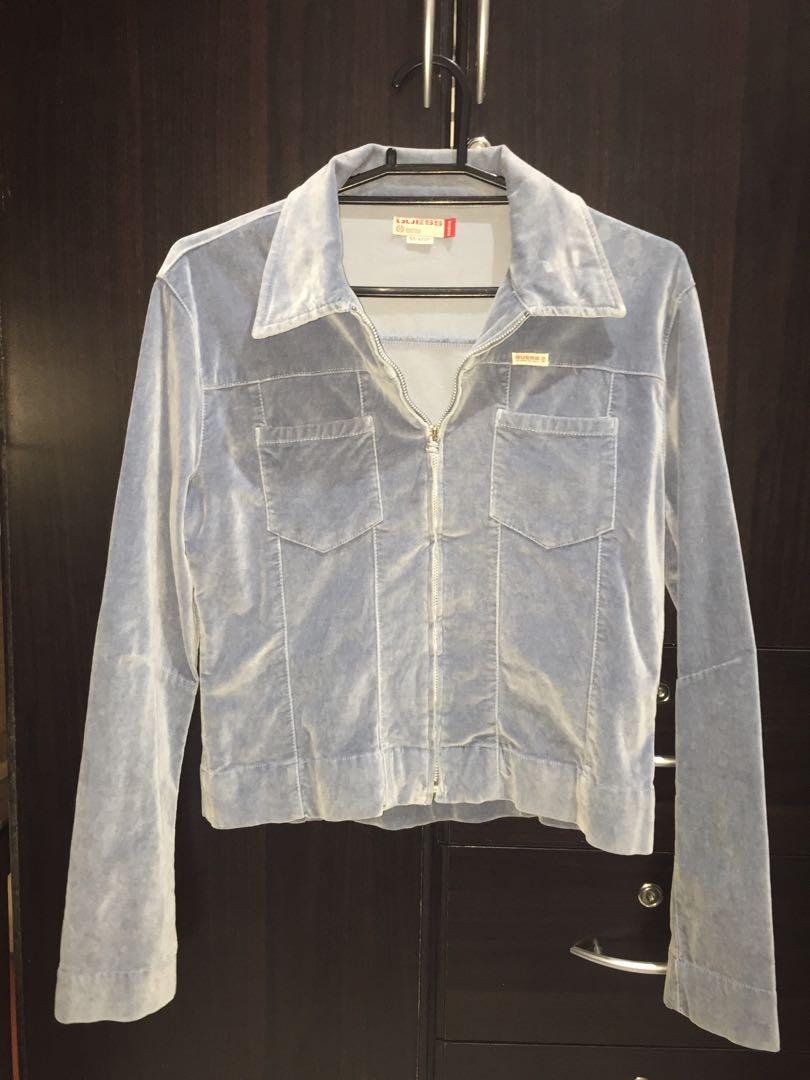 Vintage Guess Velvet denim Jacket (Category: Others Tops) located in Mandaluyong City. Submitted by ivanector101 (Listing ID 201498702, Image 1). Description: -Used but not abused -Great when worn.