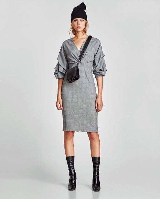zara checked midi dress