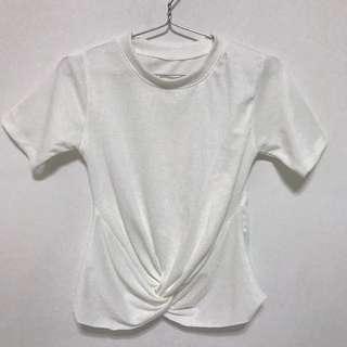White Front Knot Ribbed Top