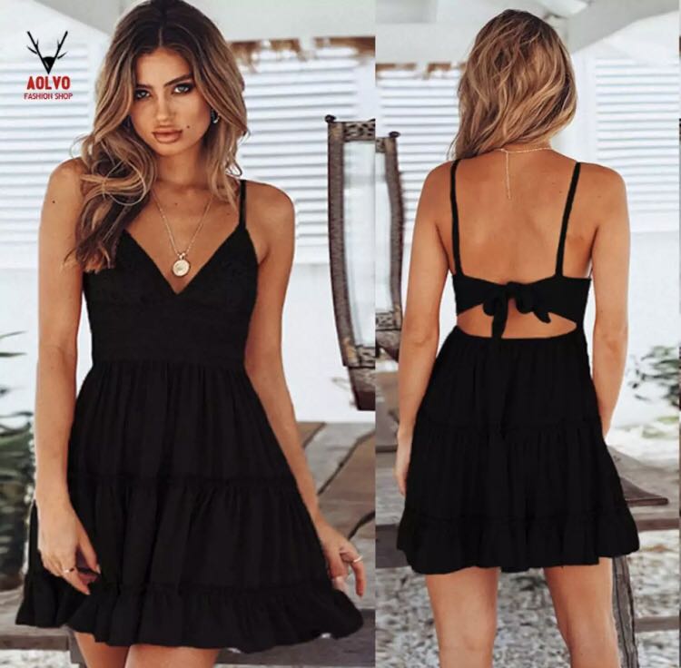 black dress with bow tie neck