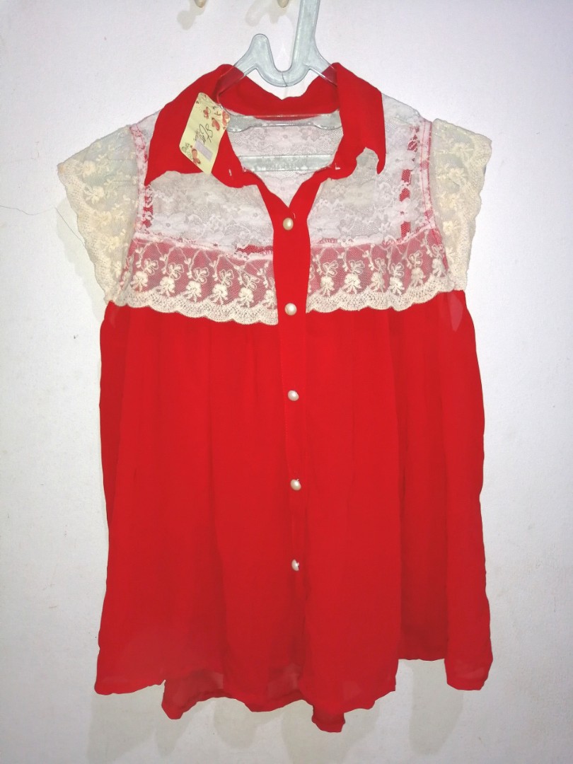 Baju Blouse Merah Tipis Yukensi Women S Fashion Women S