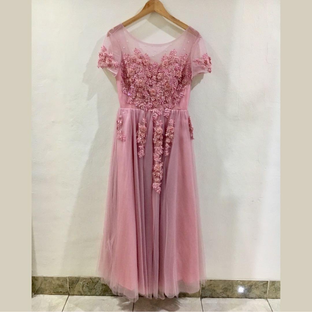 Baju Pesta Dress Panjang Party Sister Long Gown Dusty Pink Model 3 Free Size Fesyen Wanita Pakaian Wanita Gaun Rok Di Carousell