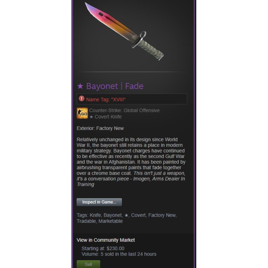 Csgo Bayonet Fade 100 Fn Toys Games Video Gaming In Game Products On Carousell