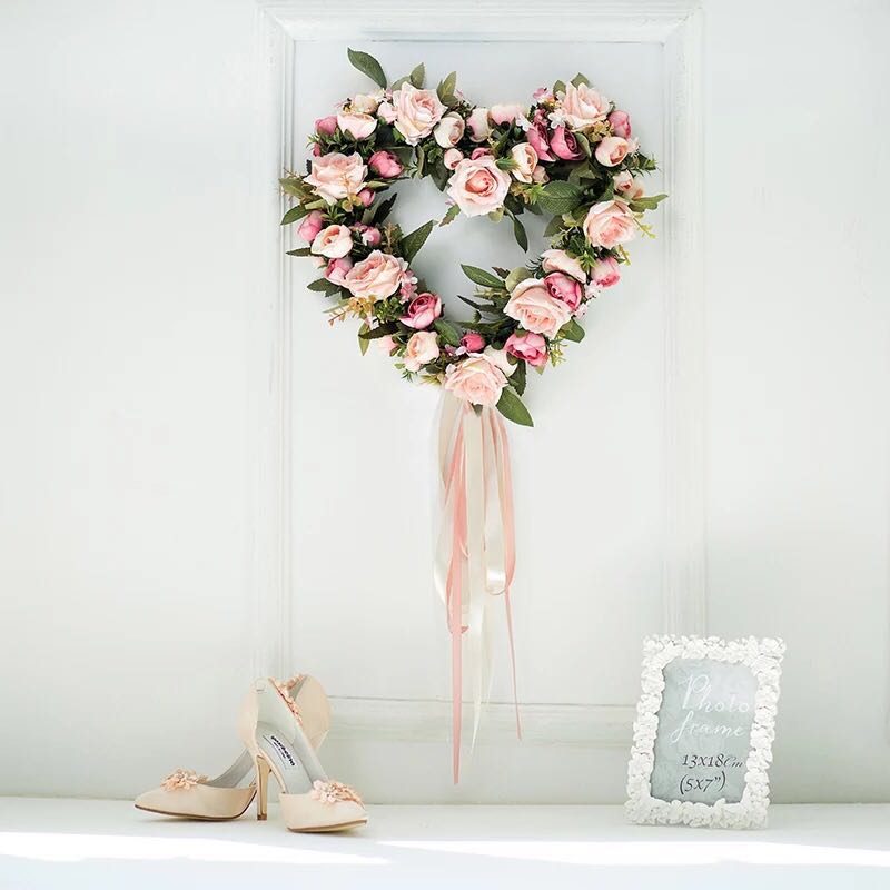 Flower Decor Artificial Flower Ring Heart Shape Wedding Decor Door