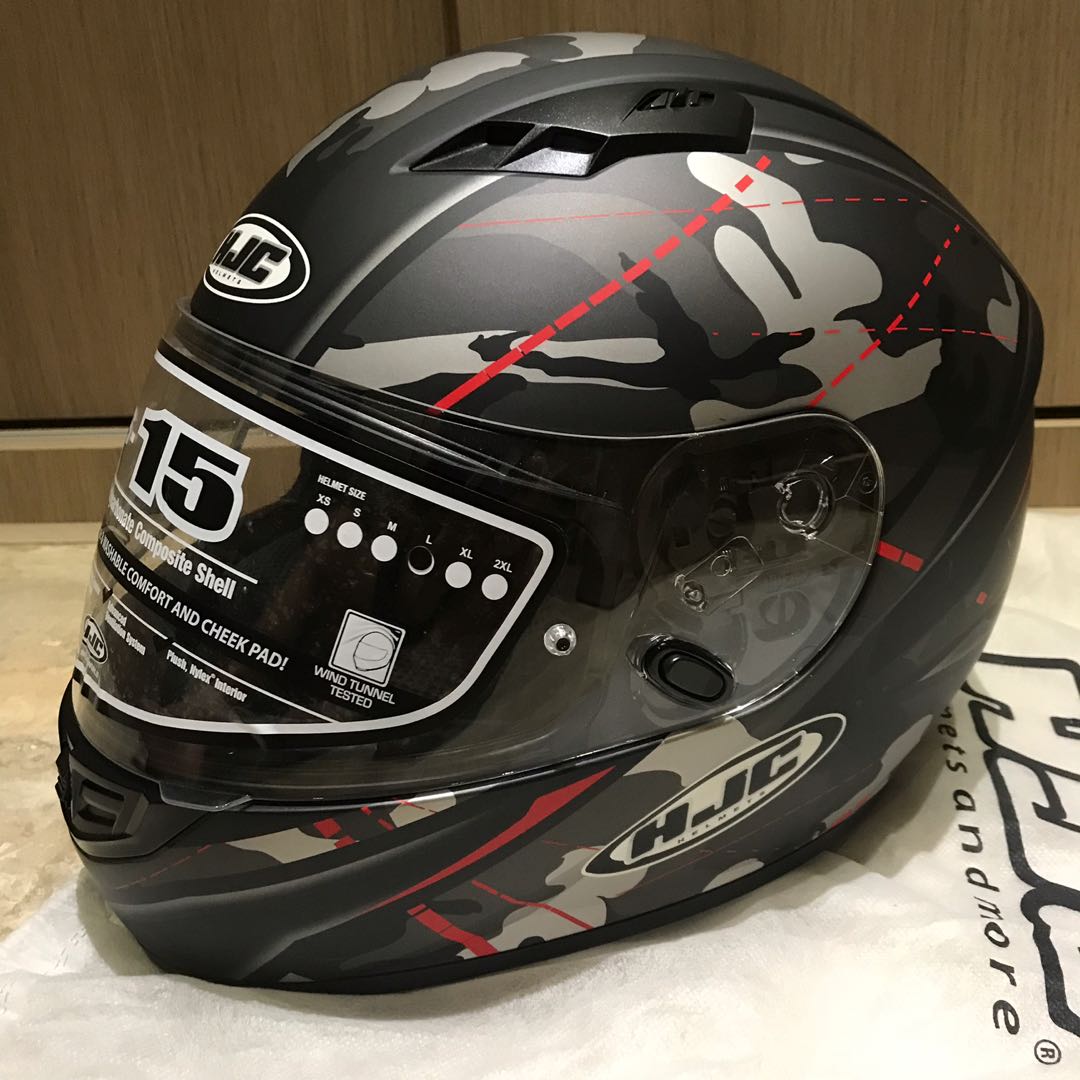 Full Face Helmet HJC red black city camo Size L Motorcycles