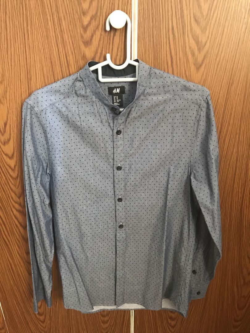 grey polka dot shirt