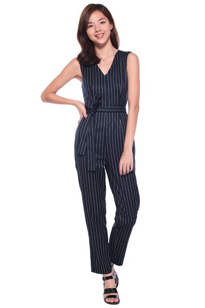 Navy pinstripe jumpsuit