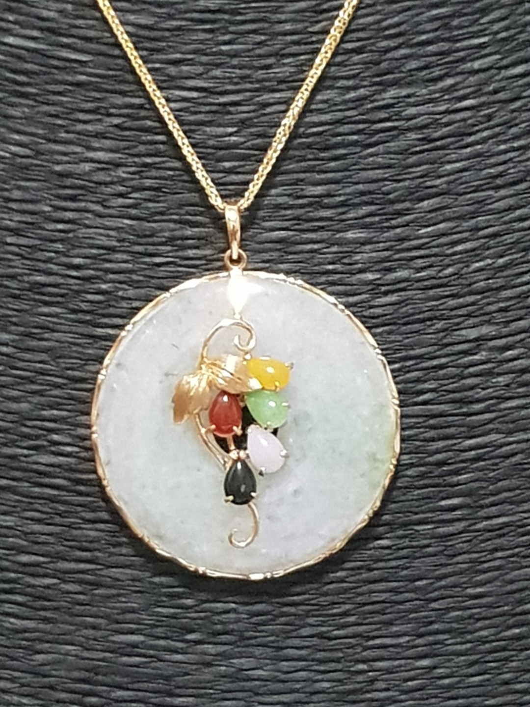 Jade Coin Pendant with 14K Yellow Gold 