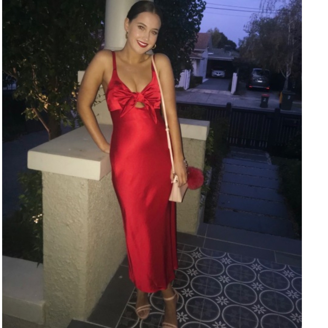 NEW Shona Joy Adonis Tie Front Bias Midi Slip Dress Ruby Red Size AU 10 RRP 260 Women s Fashion Clothes on Carousell