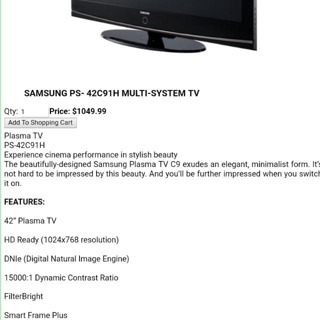 samsung 42 inch plasma tv ps 42c91h