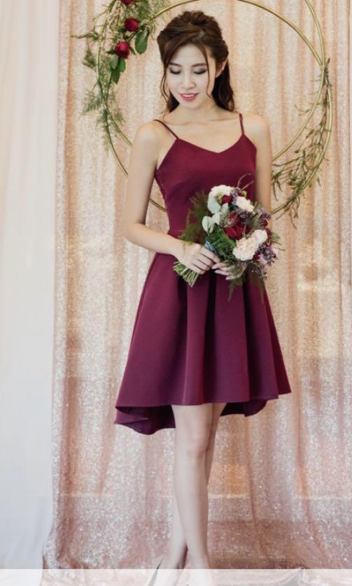 Burgundy dip hem dress sale