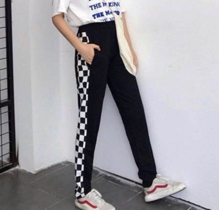 side checkered pants