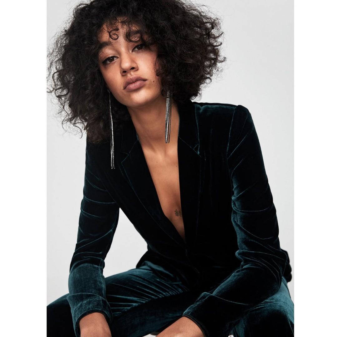 Zara green velvet coat top