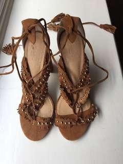 Seed lace up suede heels