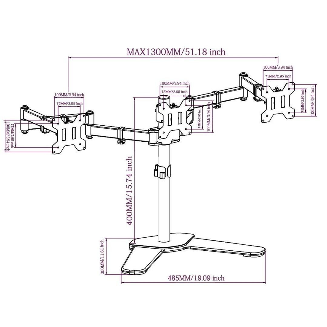 611 Suptek Fully Adjustable Triple Arm Lcd Led Monitor Stand Desk