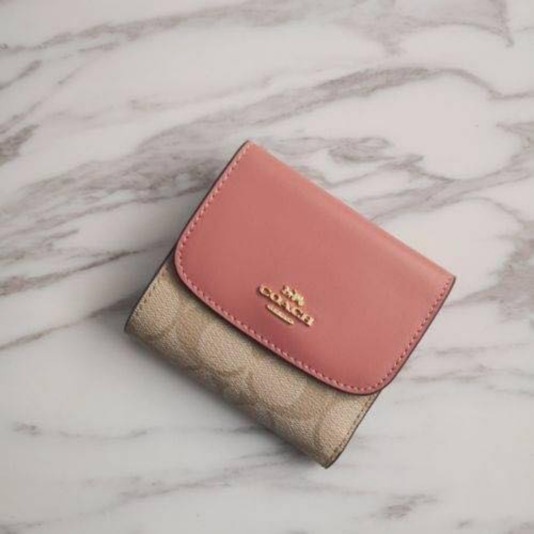 Authentic Coach Small Wallet In Signature Coated Canvas F87589 Light Pink