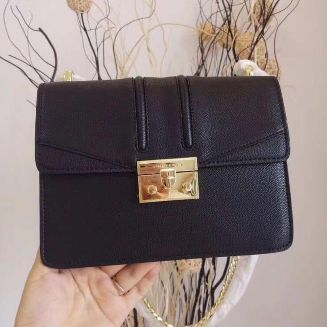 Charles Keith Push Lock Shoulder Bag Black Women S Fashion