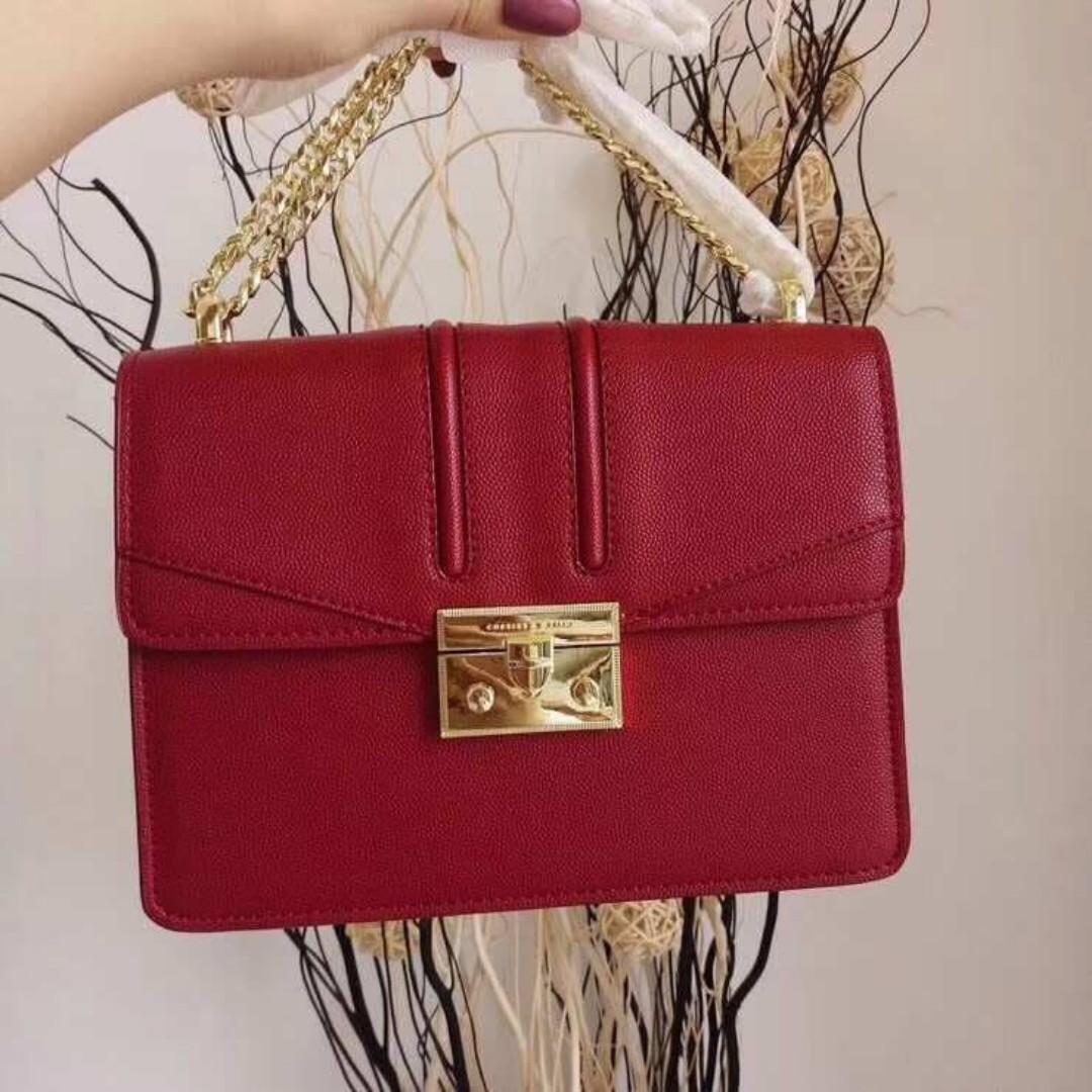 Charles Keith Push Lock Shoulder Bag Red Women S Fashion