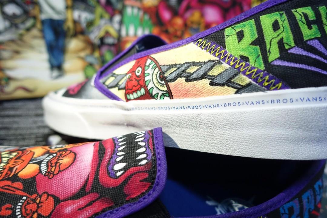 Custom Painted Vans Shoes Slip Ons VANSXBROS MENS US9 BACKTRACK