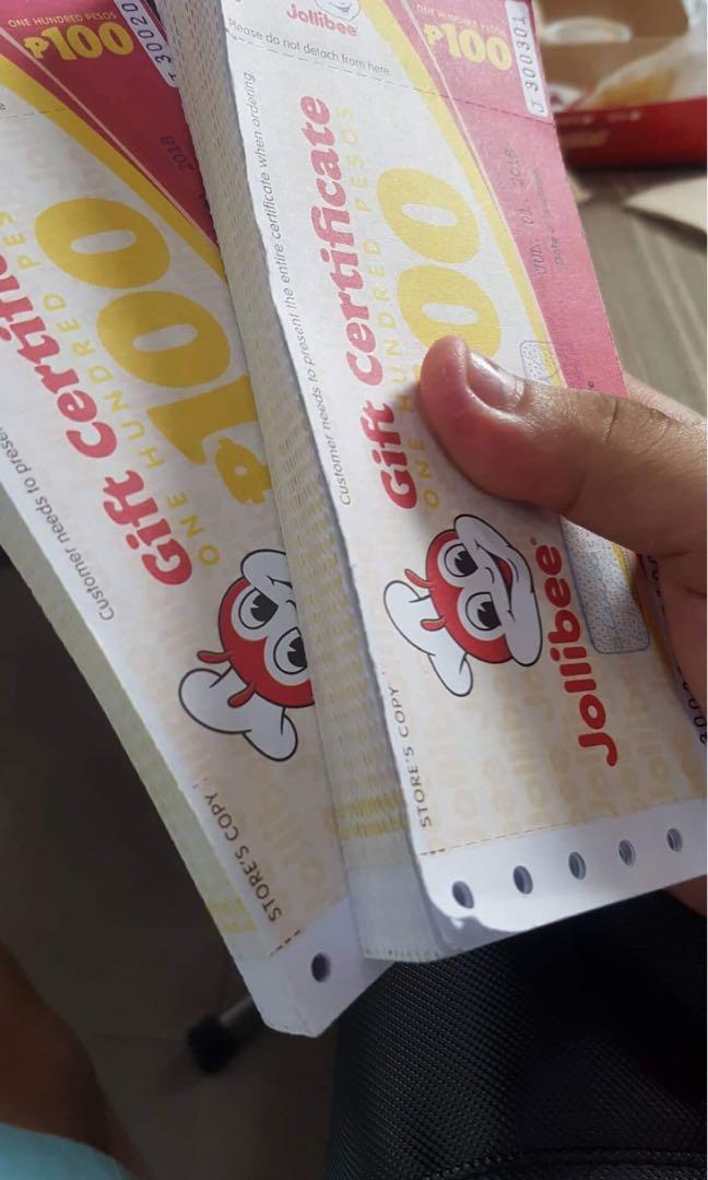 Jollibee Gift Certificate (currently out of stock) Tickets Vouchers
