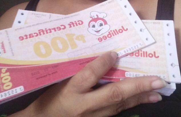 Jollibee Gift Certificate (currently out of stock) Tickets Vouchers