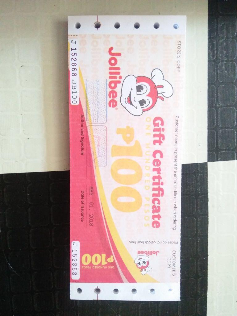 Jollibee Gift Certificate (currently out of stock) Tickets Vouchers