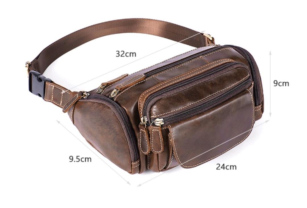 Men Genuine leather travel waist pouch bag phone messenger bag