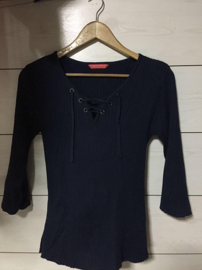 Penshoppe dark blue knitted top, Women's Fashion, Tops, Others Tops on ...