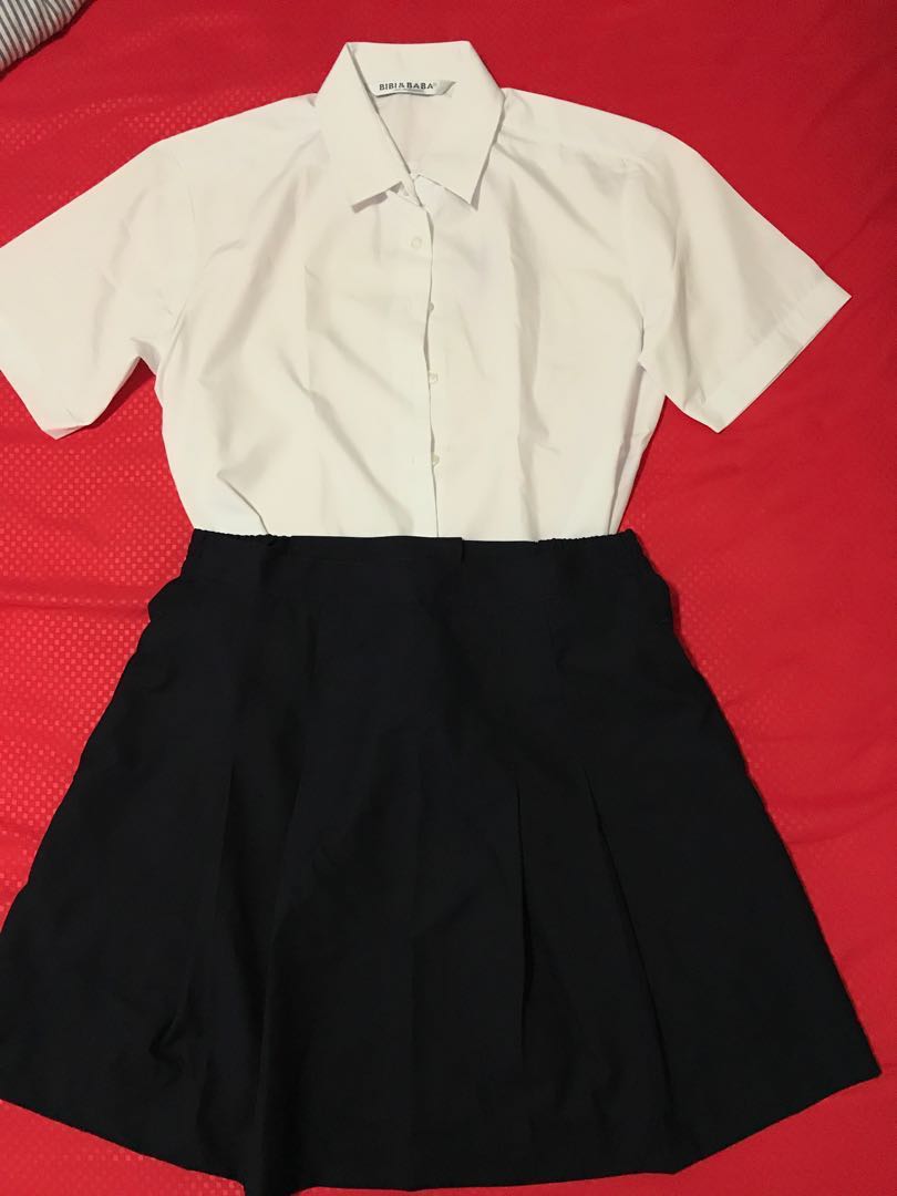 blue skirt white shirt
