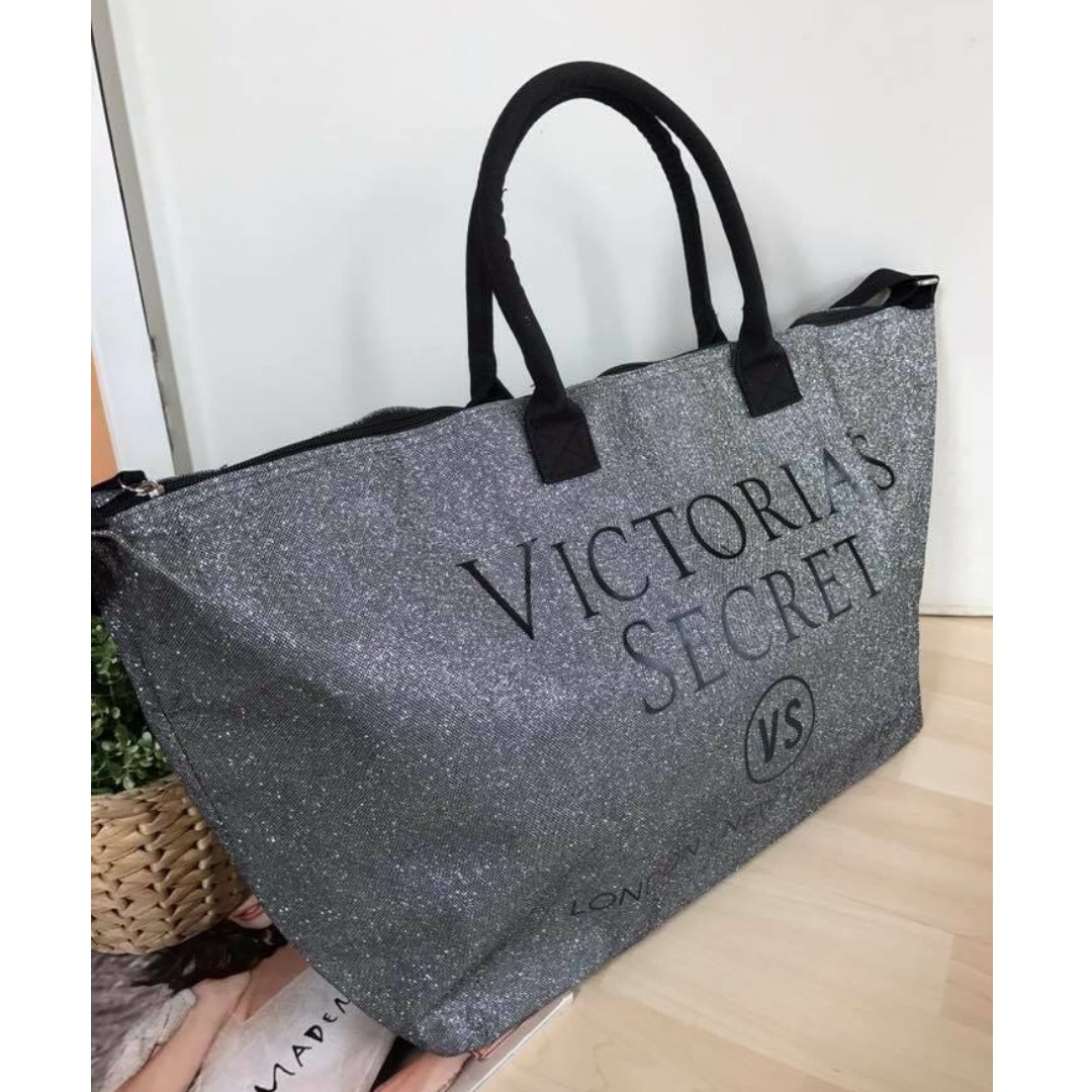 Victoria's Secret Silver Glitter Weekender Tote Bag - Silver