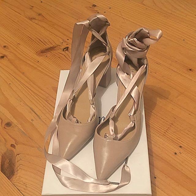 dusky pink block heels