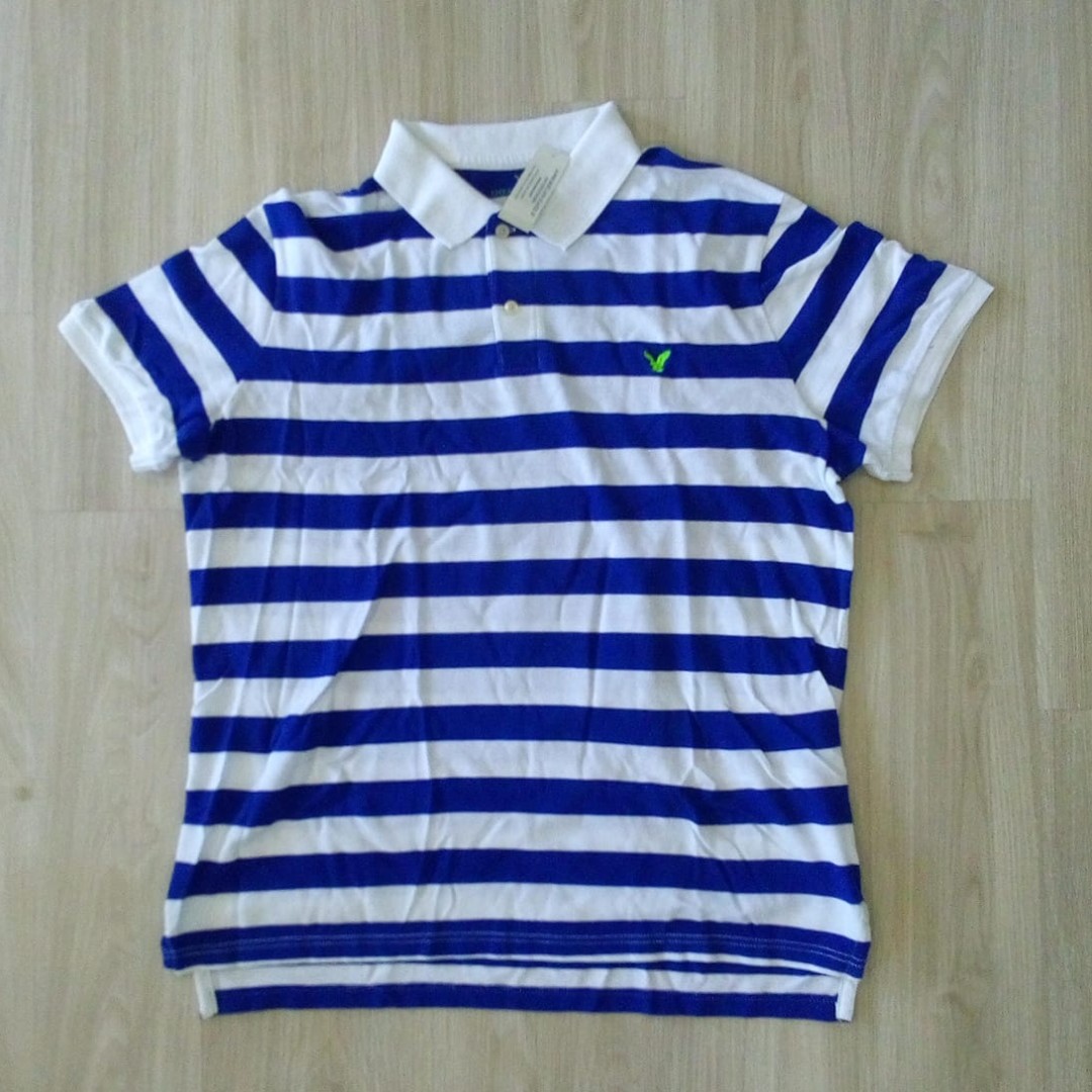 American Eagle AE polo tee stripes blue