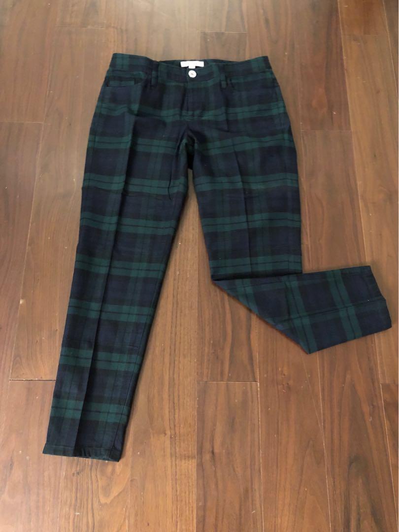navy and green plaid pants