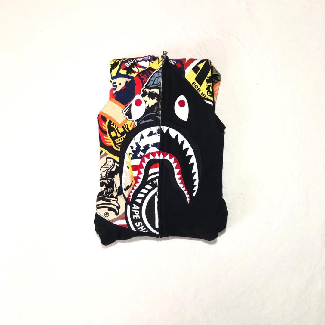 Patched shark full zip sales hoodie